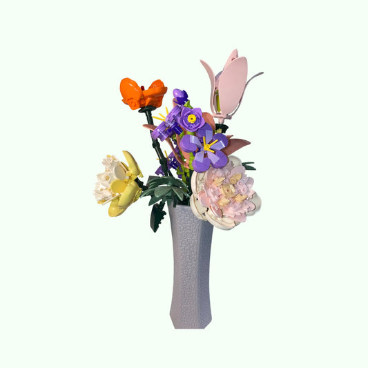 Florales Baustein Set 11120 mit buntem Blumenstrauß in einer modernen Vase.