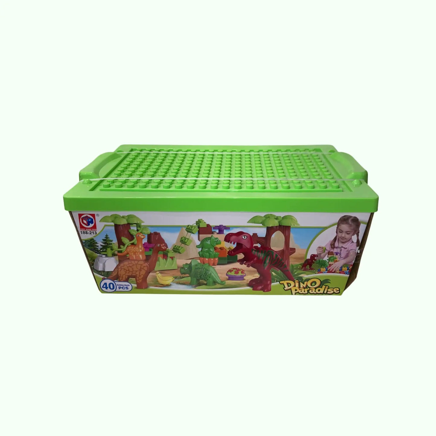 Dino Paradise Bausteine-Set | 40-teiliges Dinosaurier-Spielzeug mit Noppen-Aufbewahrungsbox