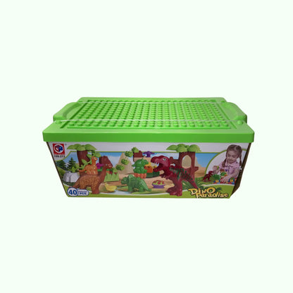 Dino Paradise Bausteine-Set | 40-teiliges Dinosaurier-Spielzeug mit Noppen-Aufbewahrungsbox