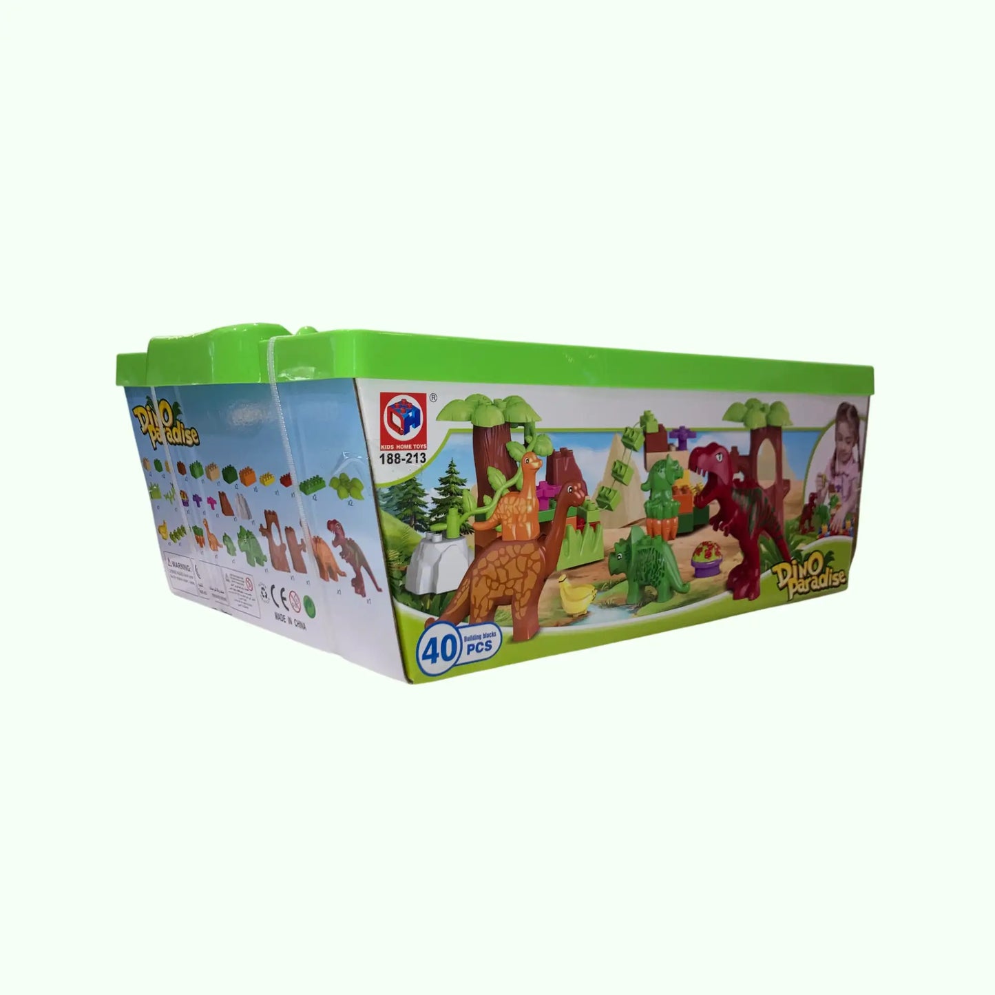 Dino Paradise Bausteine-Set | 40-teiliges Dinosaurier-Spielzeug mit Noppen-Aufbewahrungsbox