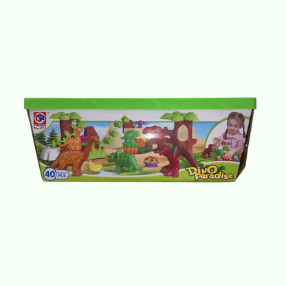 Dino Paradise Bausteine-Set | 40-teiliges Dinosaurier-Spielzeug mit Noppen-Aufbewahrungsbox
