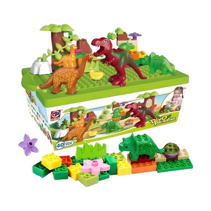 Dino Paradise Bausteine-Set | 40-teiliges Dinosaurier-Spielzeug mit Noppen-Aufbewahrungsbox