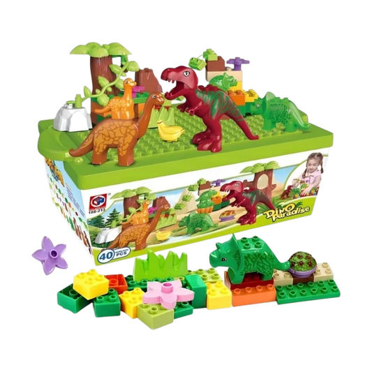 Dino Paradise Bausteine-Set | 40-teiliges Dinosaurier-Spielzeug mit Noppen-Aufbewahrungsbox
