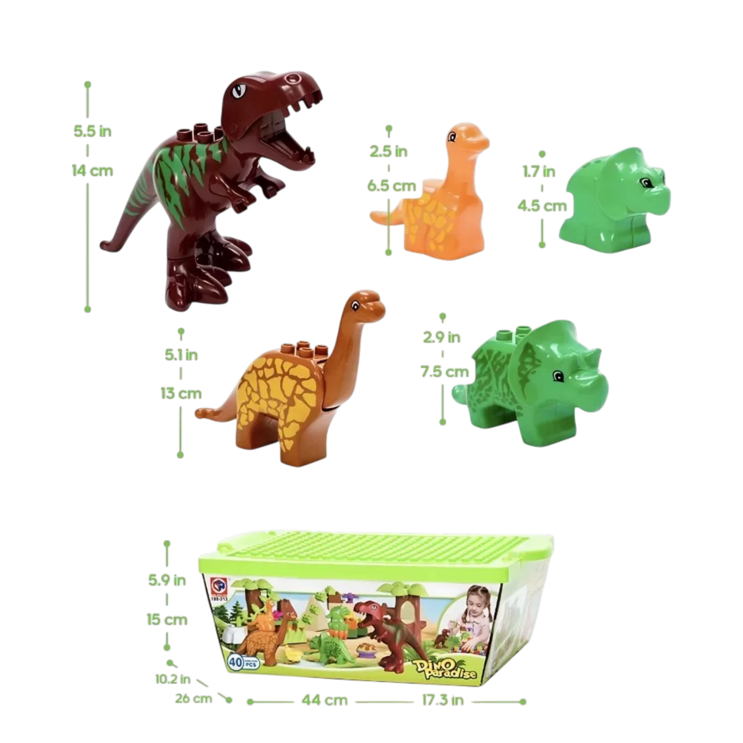 Dino Paradise Bausteine-Set | 40-teiliges Dinosaurier-Spielzeug mit Noppen-Aufbewahrungsbox