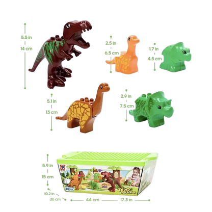 Dino Paradise Bausteine-Set | 40-teiliges Dinosaurier-Spielzeug mit Noppen-Aufbewahrungsbox
