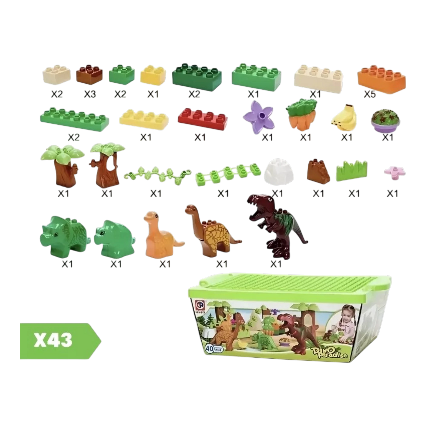 Dino Paradise Bausteine-Set | 40-teiliges Dinosaurier-Spielzeug mit Noppen-Aufbewahrungsbox